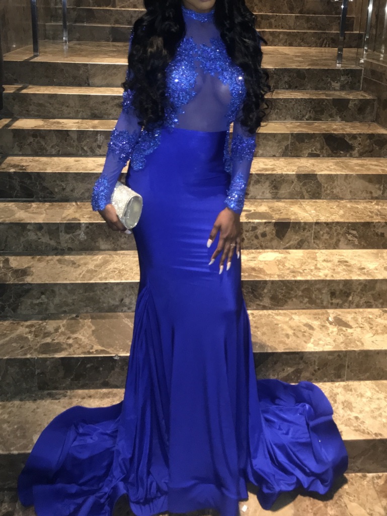 Elegant Royal Blue Beaded Evening Gown